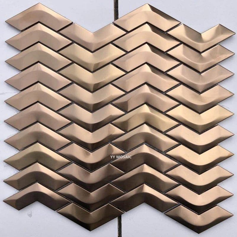 New Design Special Shape 3D Brushed Metal Mosaic Tile Golden Silver Rose Gold DIY Kitchen Splashback Modern Home Decor Wall Tile