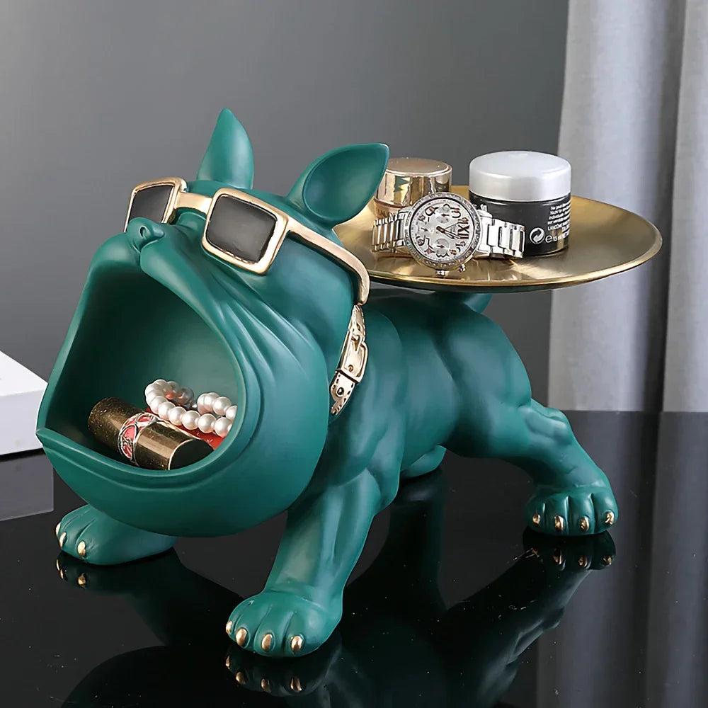 French Bulldog Resin Statue – Elegant Tray & Desk Decor