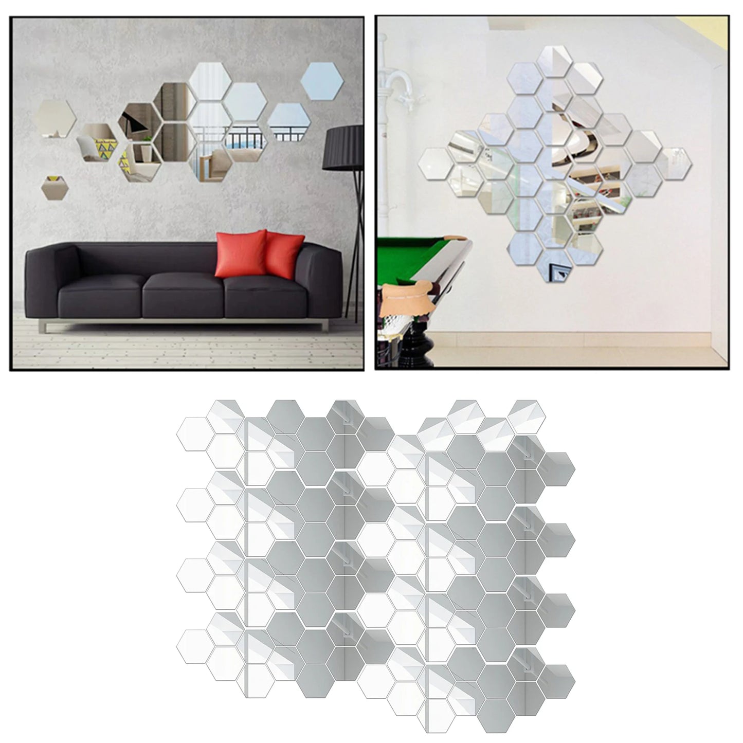 30Pcs/Set Hexagon Mirror Tile Wall Sticker 3D Acrylic Mirror Wall Sticker Decor