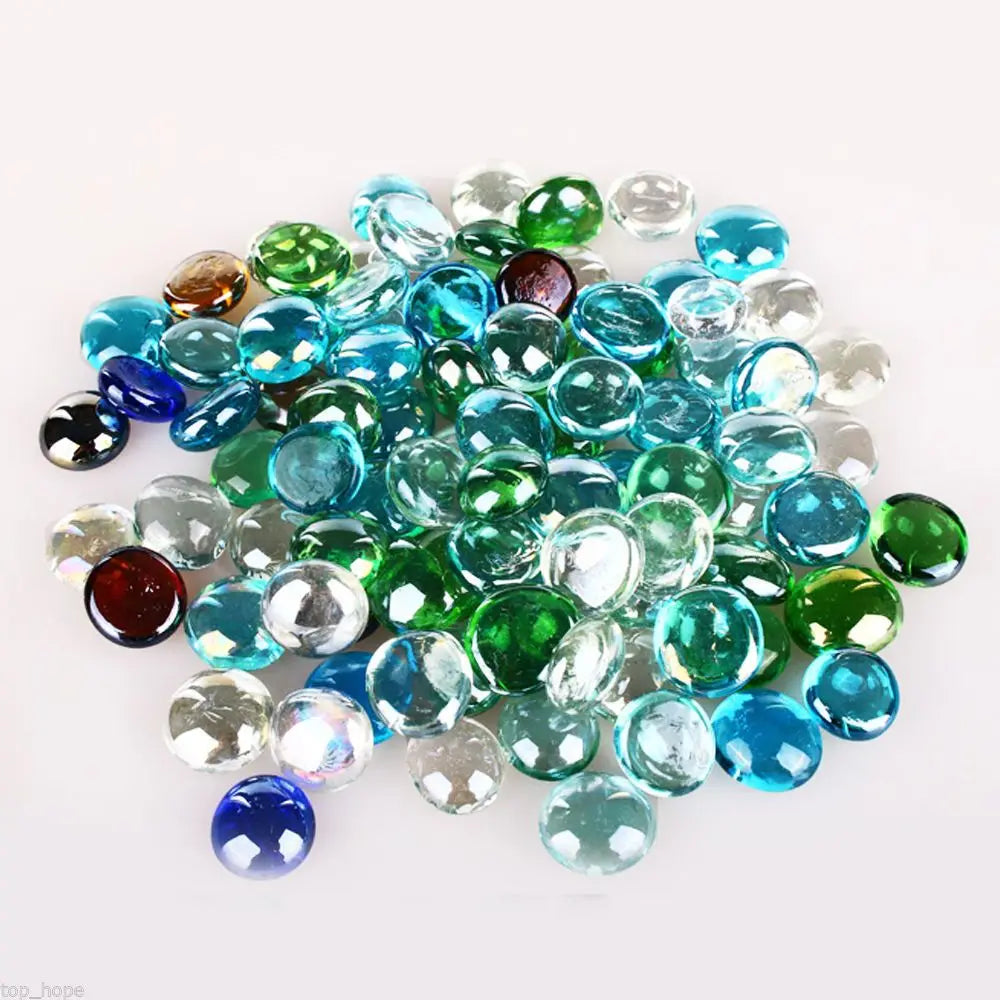 100G Glass Pebbles Beads Stones Fish Aquarium round Beads Colorful Glass Flat Beads Crafts Home Decoration