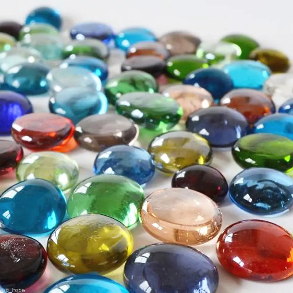 100G Glass Pebbles Beads Stones Fish Aquarium round Beads Colorful Glass Flat Beads Crafts Home Decoration