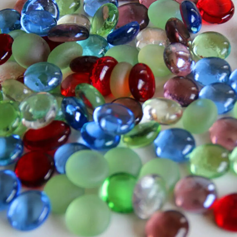100G Glass Pebbles Beads Stones Fish Aquarium round Beads Colorful Glass Flat Beads Crafts Home Decoration