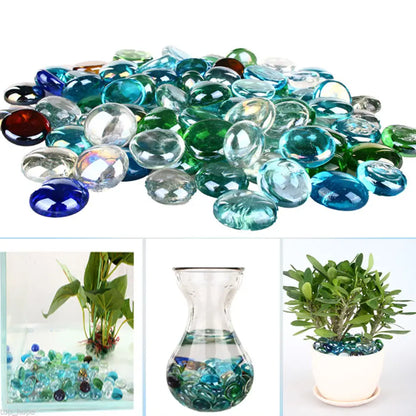 100G Glass Pebbles Beads Stones Fish Aquarium round Beads Colorful Glass Flat Beads Crafts Home Decoration