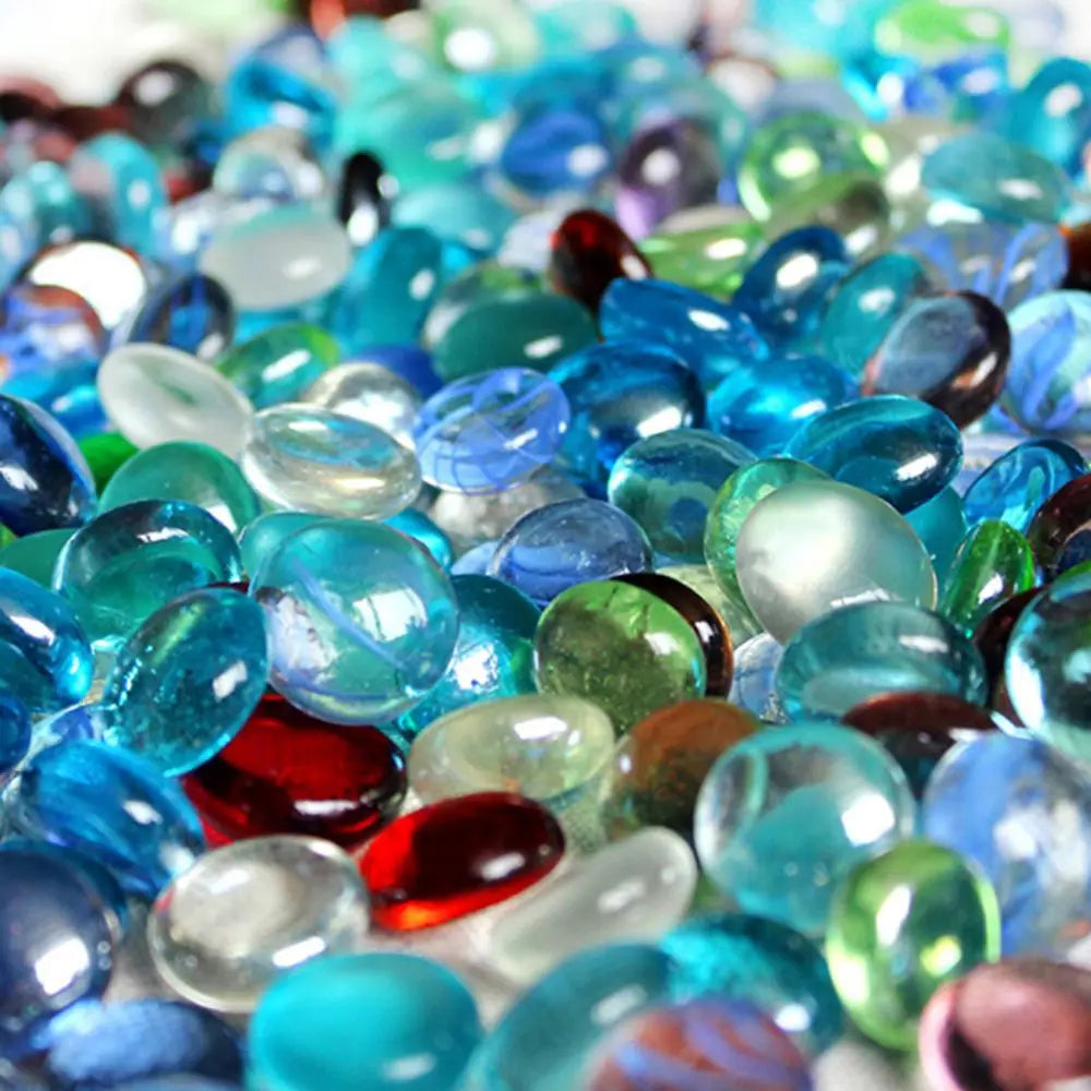 100G Glass Pebbles Beads Stones Fish Aquarium round Beads Colorful Glass Flat Beads Crafts Home Decoration